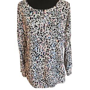 Dear Scarlett Womens Animal Print Weekender Long Sleeve Top Multicolor Large